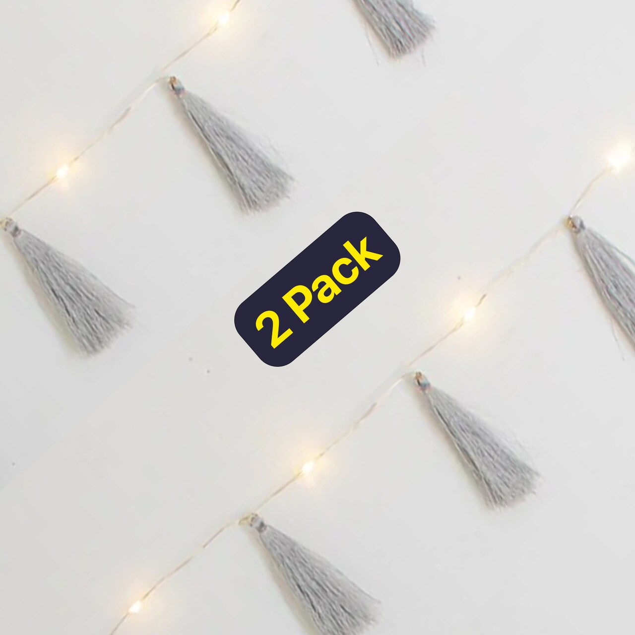 7.7 Ft Bohemian Tassel String Light with 20 Warm LEDs – Grey Fabric Decor